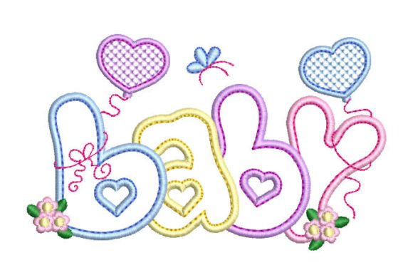 Download Letter Baby with Flowers and Heart Embroidery - Heart embroidery Collection